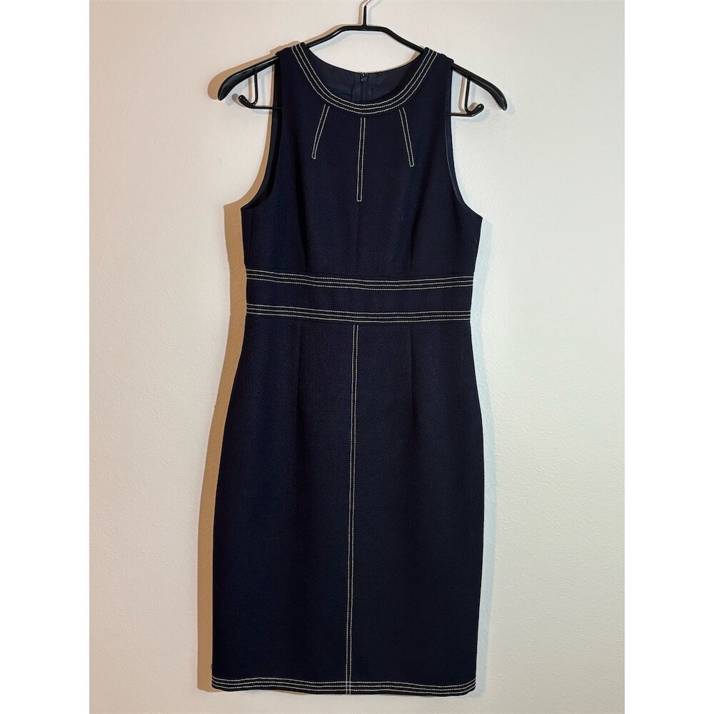 David Meister Dress Womens Size 6 Navy Sheath Knee Length Sleeveless Lined